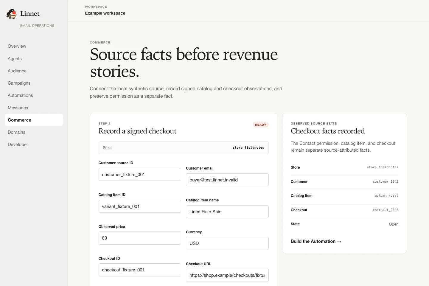 Linnet source commerce state with permission kept separate